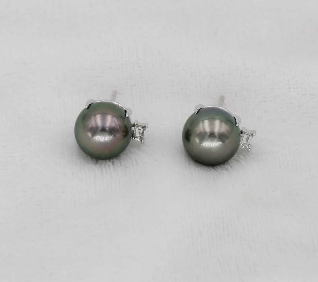 14K白金大溪地黑珠耳環