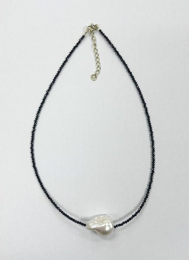 [A305(EY)40] 黑尖晶珍珠頸鏈